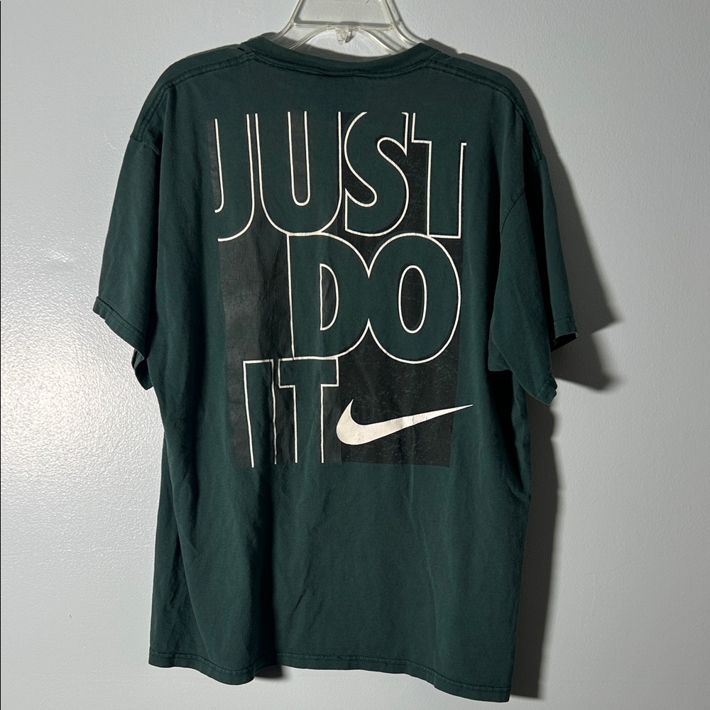 Nike 90’s Men's Dark Green 'Just Do It' Graphic Tee with White Logo